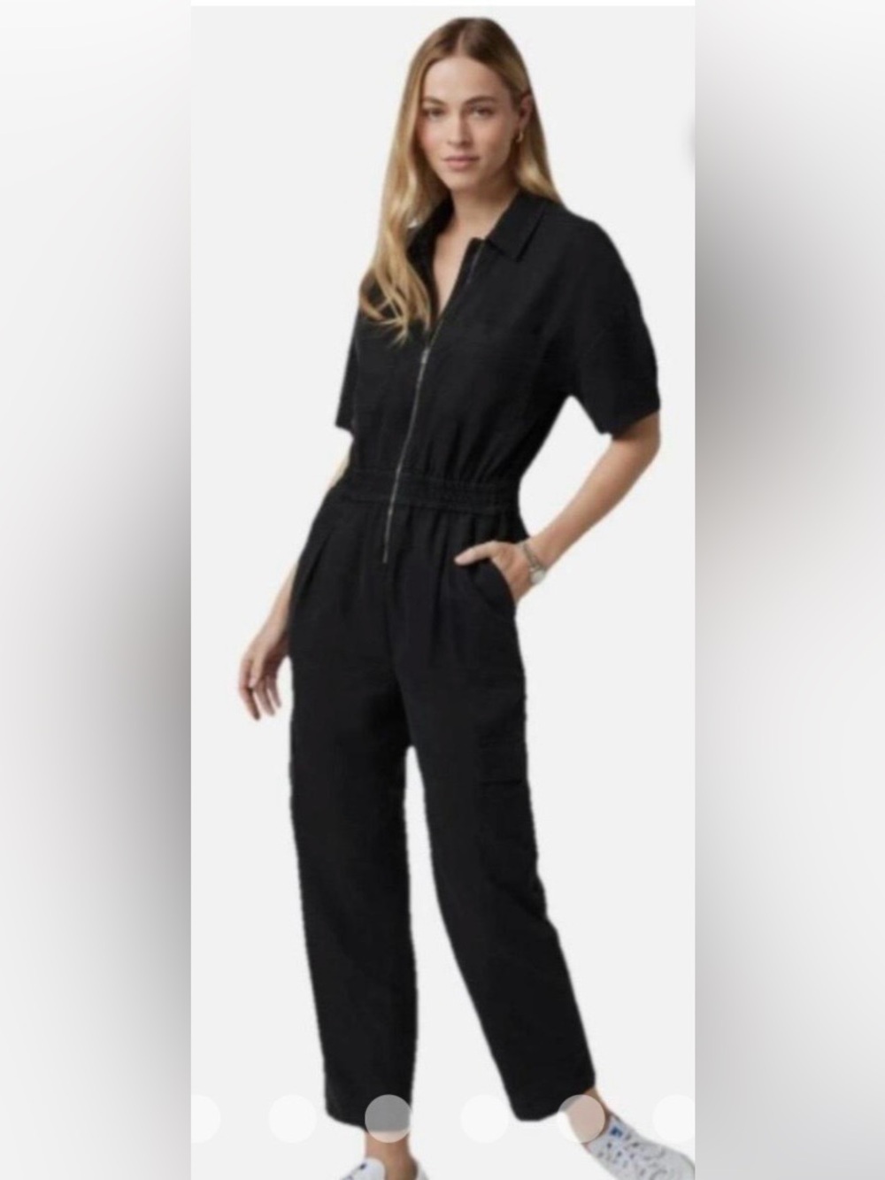 Vuori Black Short-Sleeve Jumpsuit with Elastic Waist